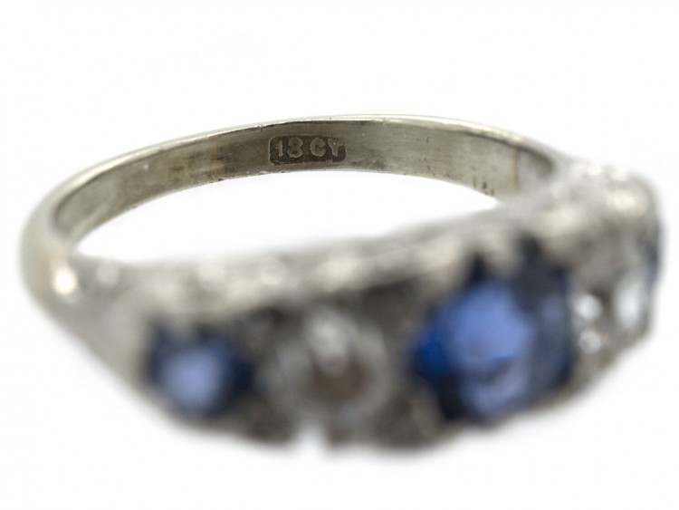 Victorian Sapphire & Diamond Carved Half Hoop Ring