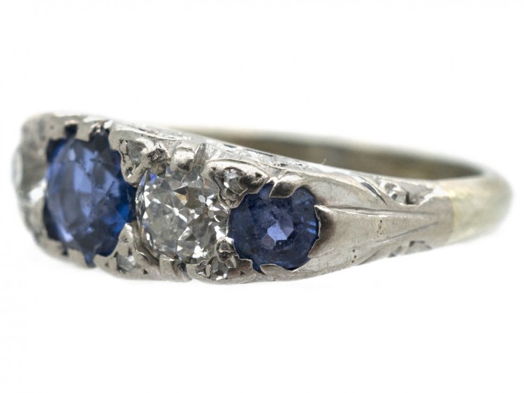 Victorian Sapphire & Diamond Carved Half Hoop Ring