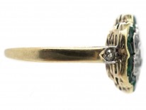 Edwardian 18ct Gold Emerald & Diamond Cluster Ring
