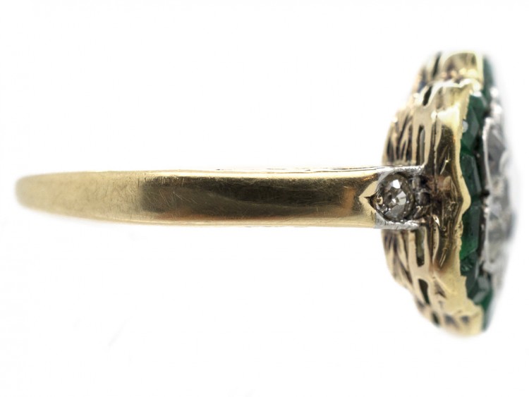Edwardian 18ct Gold Emerald & Diamond Cluster Ring