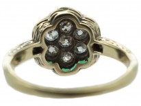 Edwardian 18ct Gold Emerald & Diamond Cluster Ring
