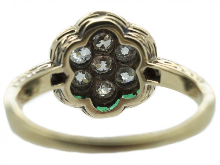 Edwardian 18ct Gold Emerald & Diamond Cluster Ring