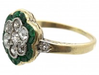 Edwardian 18ct Gold Emerald & Diamond Cluster Ring