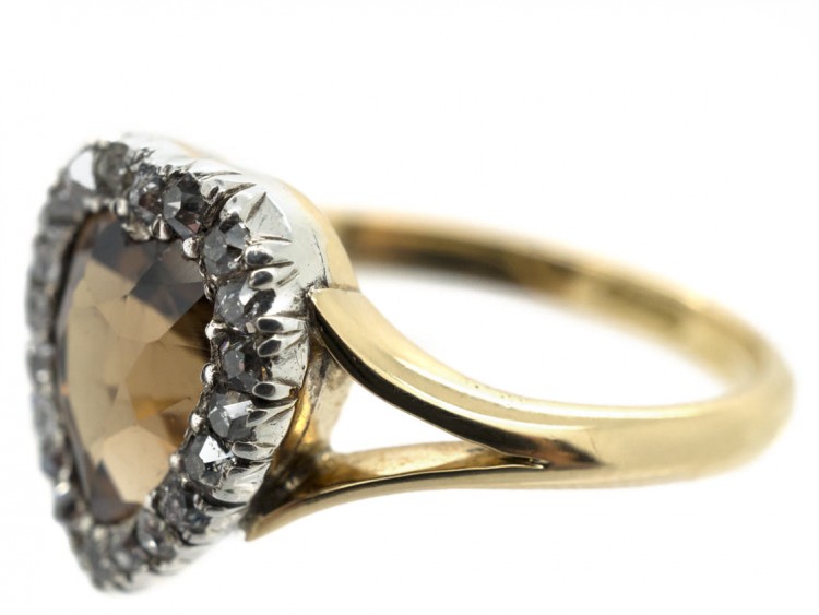 Edwardian 18ct Gold & Brown Zircon Heart Shaped Ring