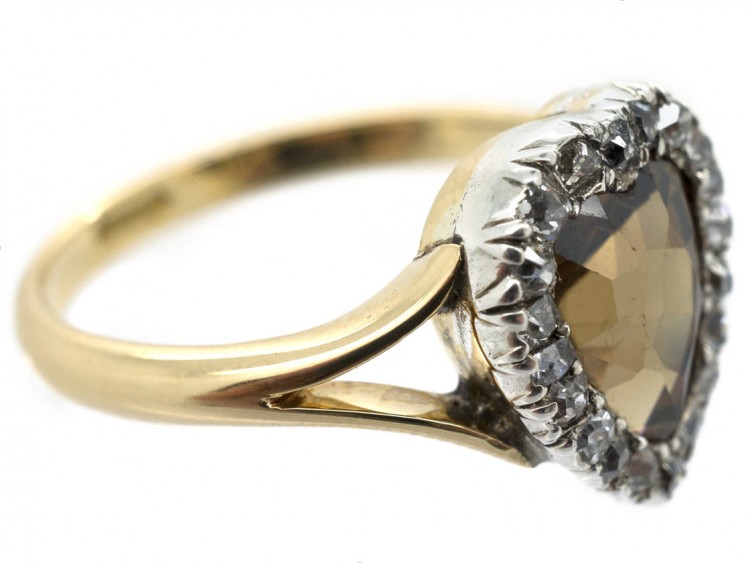 Edwardian 18ct Gold & Brown Zircon Heart Shaped Ring