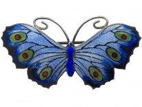 English Silver, Blue & Green Enamel Butterfly Brooch