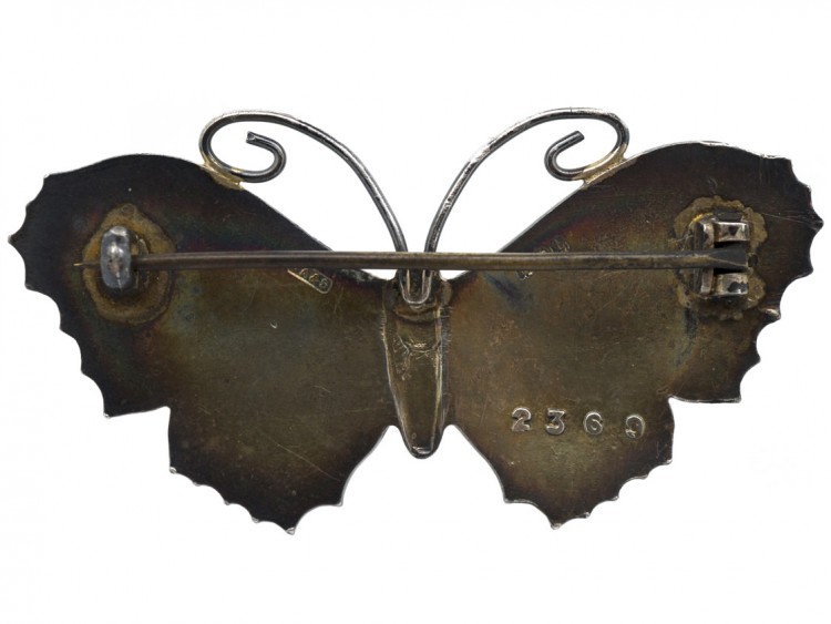 English Silver, Blue & Green Enamel Butterfly Brooch