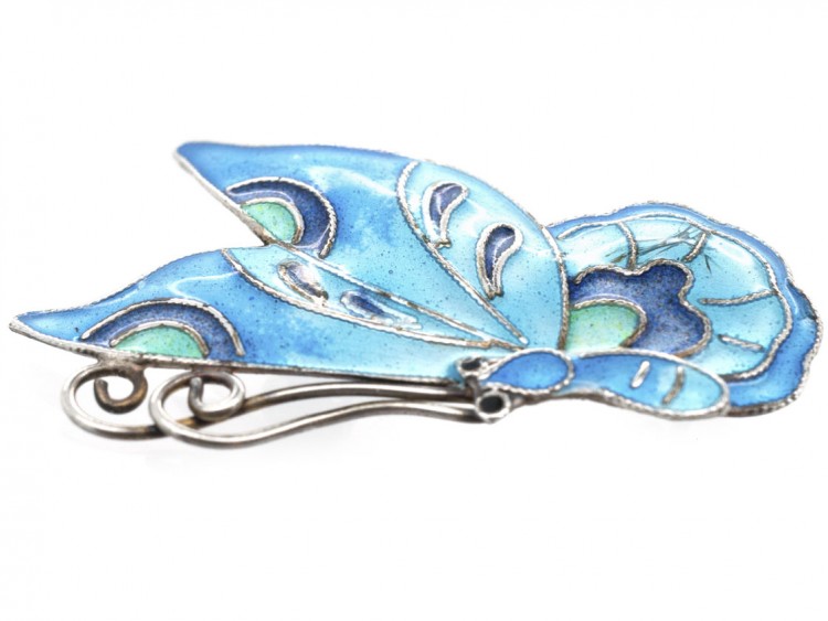 Silver & Blue Enamel Butterfly Brooch