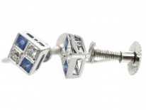 Art Deco Diamond & Sapphire Diamond Shaped Earrings