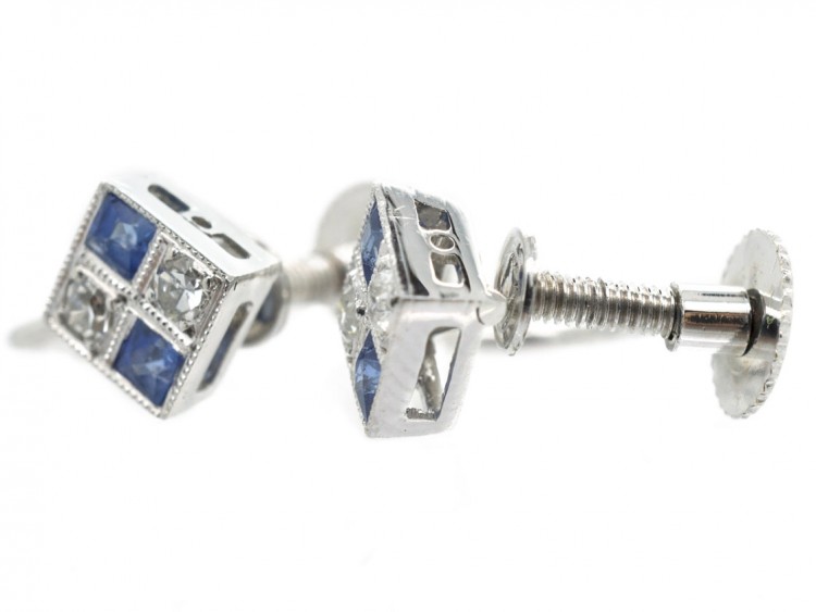 Art Deco Diamond & Sapphire Diamond Shaped Earrings