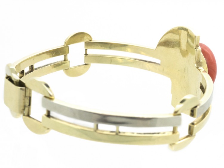 Art Deco Two Colour 14ct Gold & Coral Bracelet