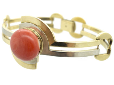 Art Deco Two Colour 14ct Gold & Coral Bracelet