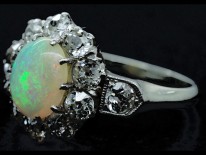 Edwardian 18ct Gold Opal & Diamond Cluster Ring with Diamond Shoulders