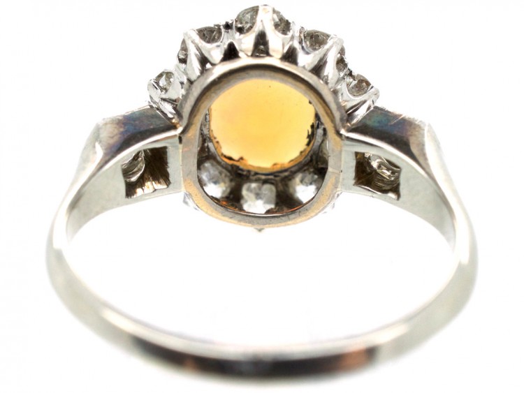 Edwardian 18ct Gold Opal & Diamond Cluster Ring with Diamond Shoulders