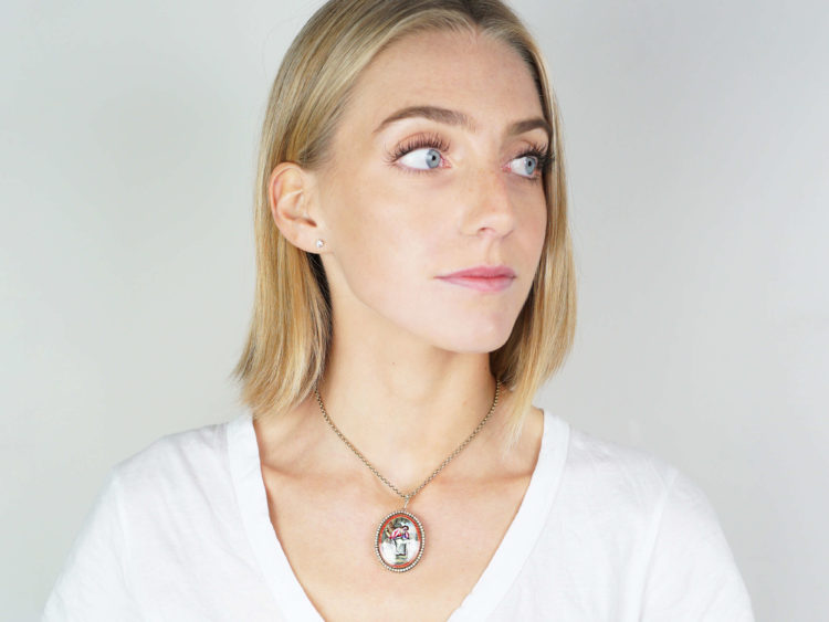 Georgian 15ct Gold & Enamel Pendant of a Lady & Her Dog under a Tree