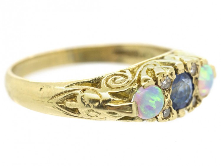 18ct Gold Opal Sapphire & Diamond Ring