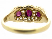 Victorian Ruby & Diamond Triple Cluster Ring