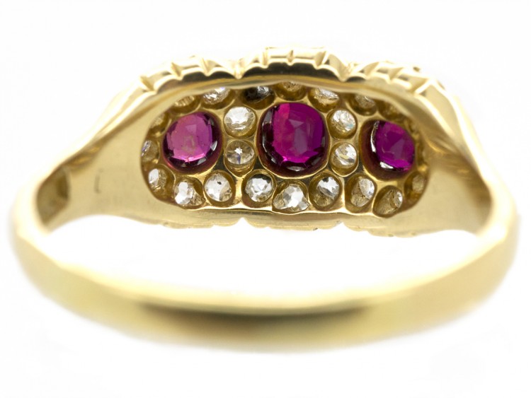 Victorian Ruby & Diamond Triple Cluster Ring