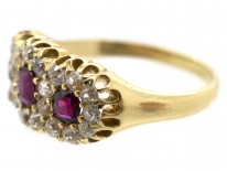 Victorian Ruby & Diamond Triple Cluster Ring