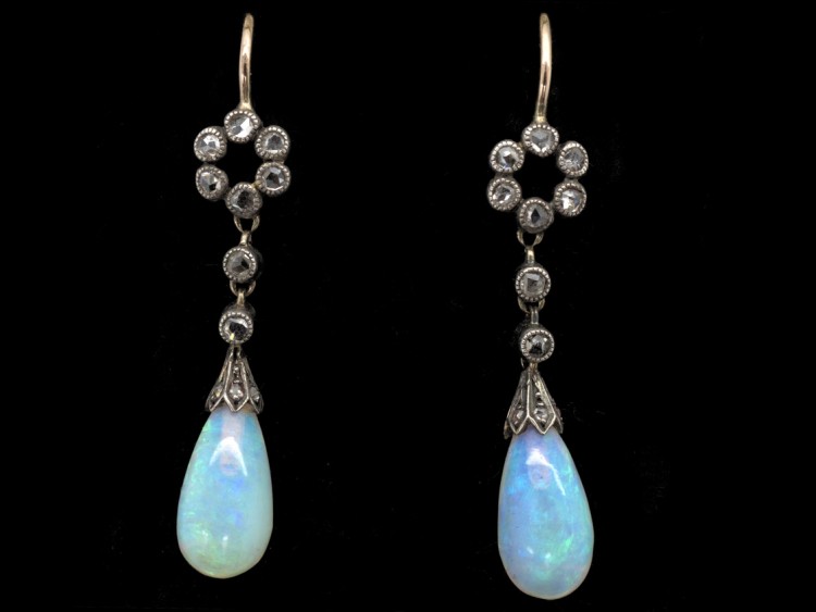 Edwardian Opal & Diamond Drop Earrings