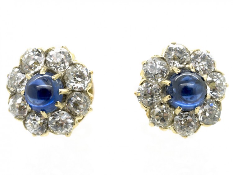 Cabochon Sapphire & Diamond Cluster Earrings