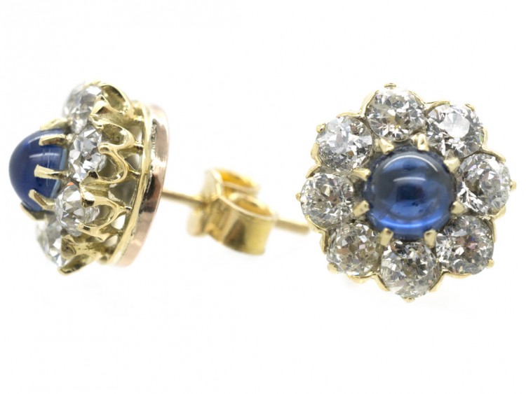 Cabochon Sapphire & Diamond Cluster Earrings