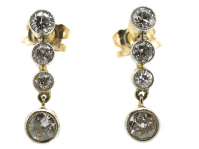 Edwardian Four Stone Diamond Drop Earrings