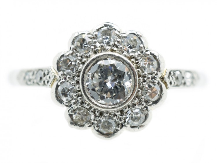 Edwardian Diamond Cluster Ring with Diamond Shoulders