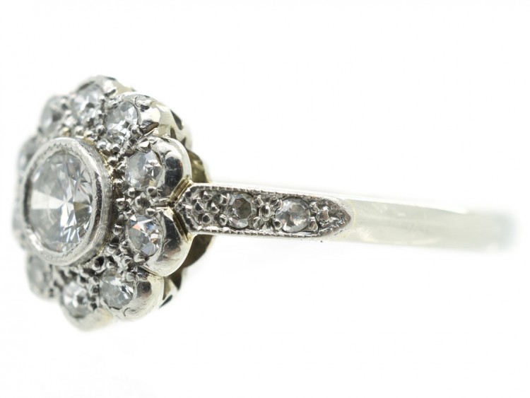 Edwardian Diamond Cluster Ring with Diamond Shoulders