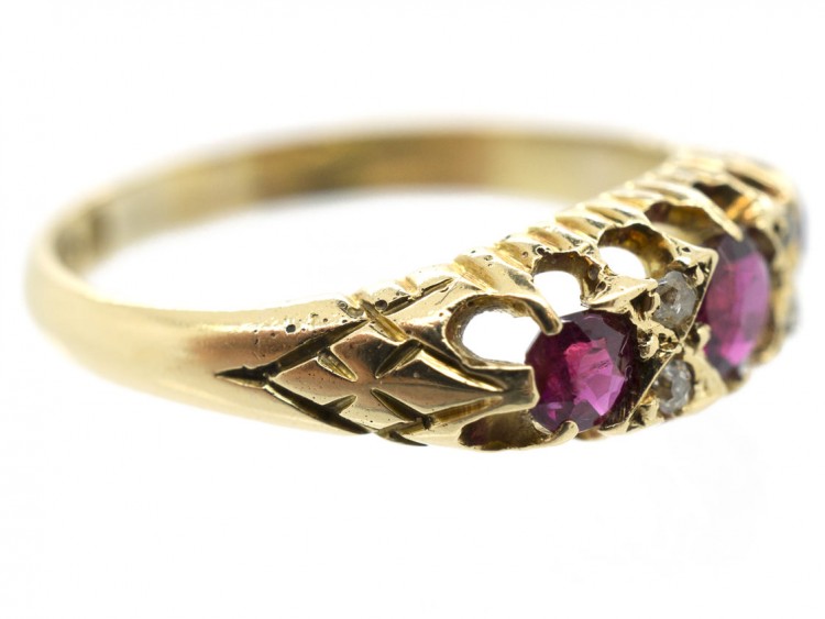 Edwardian 18ct Gold Three Stone Ruby & Diamond Ring