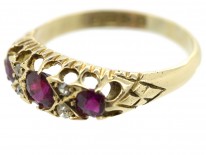 Edwardian 18ct Gold Three Stone Ruby & Diamond Ring