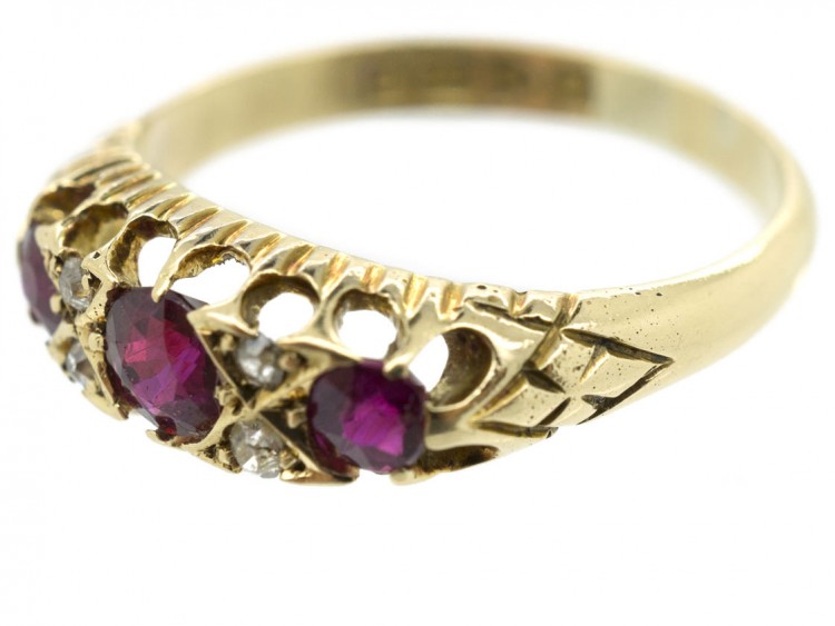 Edwardian 18ct Gold Three Stone Ruby & Diamond Ring