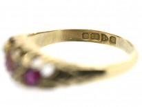 Edwardian 18ct Gold Three Stone Ruby & Diamond Ring