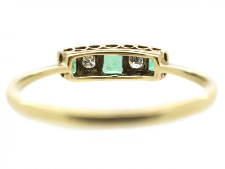 Art Deco Rectangular Cut Emerald & Diamond Ring