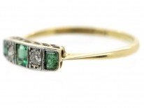 Art Deco Rectangular Cut Emerald & Diamond Ring