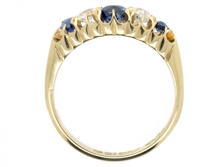 Victorian 18ct Gold Sapphire & Diamond Five Stone Ring