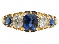 Victorian 18ct Gold Sapphire & Diamond Five Stone Ring
