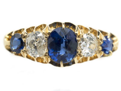 Victorian 18ct Gold Sapphire & Diamond Five Stone Ring