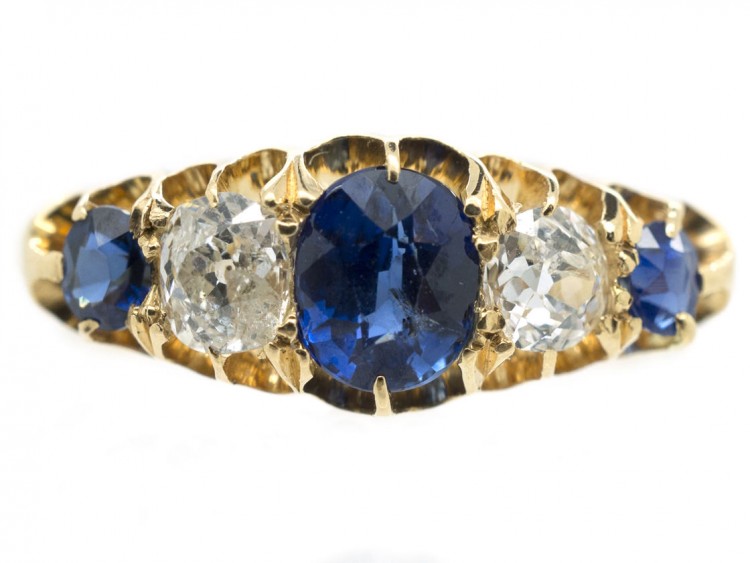 Victorian 18ct Gold Sapphire & Diamond Five Stone Ring