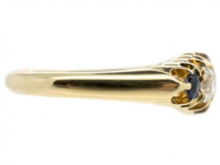Victorian 18ct Gold Sapphire & Diamond Five Stone Ring