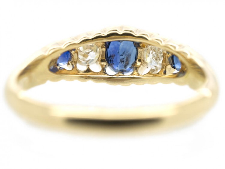 Victorian 18ct Gold Sapphire & Diamond Five Stone Ring