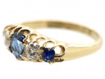 Victorian 18ct Gold Sapphire & Diamond Five Stone Ring