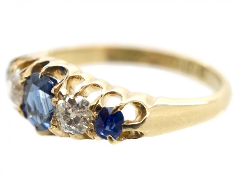 Victorian 18ct Gold Sapphire & Diamond Five Stone Ring