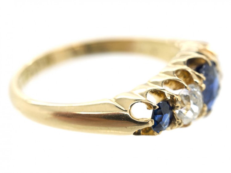 Victorian 18ct Gold Sapphire & Diamond Five Stone Ring