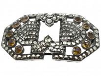Art Deco Silver, Marcasite & Yellow Paste Brooch