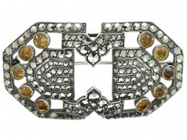Art Deco Silver, Marcasite & Yellow Paste Brooch