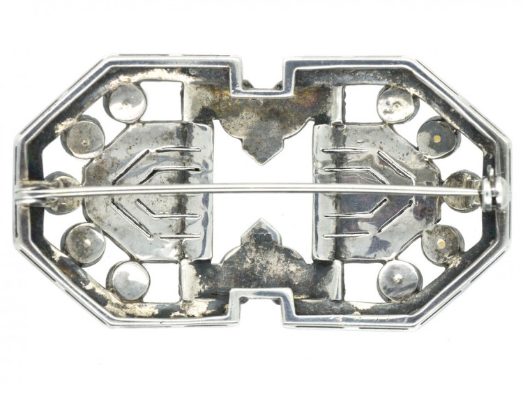 Art Deco Silver, Marcasite & Yellow Paste Brooch