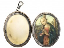 Victorian Silver Locket with Silk of Madonna Inside