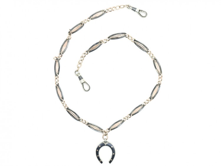 Silver & Niello Chain with Horseshoe Pendant