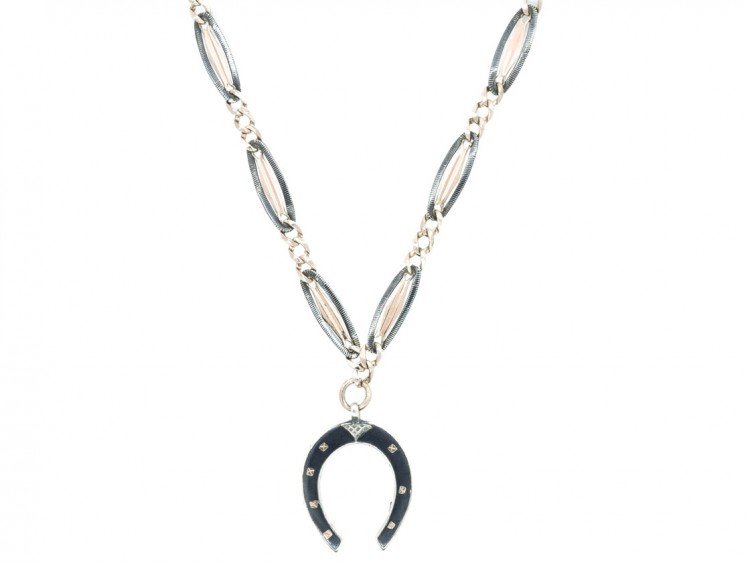 Silver & Niello Chain with Horseshoe Pendant
